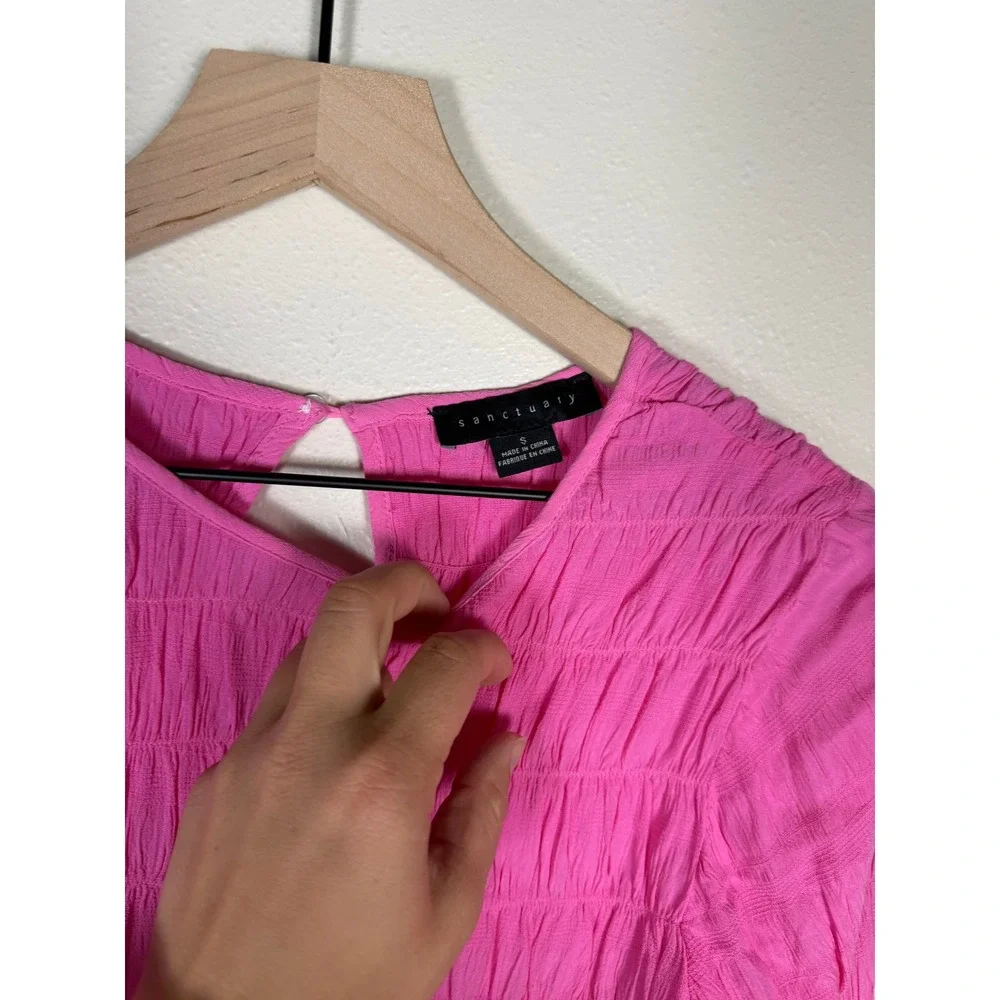 SANCTUARY Coquette StatementSmocked Women Small Pink Long Sleeve Ruffle Blouse